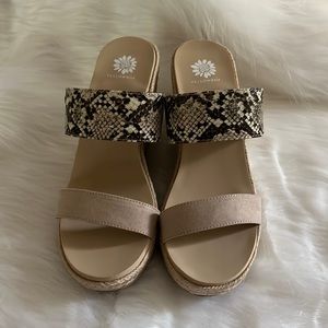 Yellow box espadrille wedge sandals